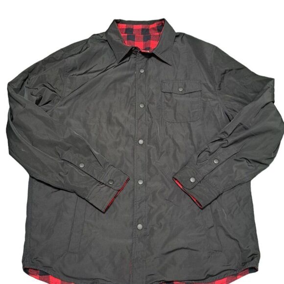 Lands' End Men's Large Buffalo Plaid Red Longs Sleeves Shirt Shacket Reversable - Picture 2 of 8